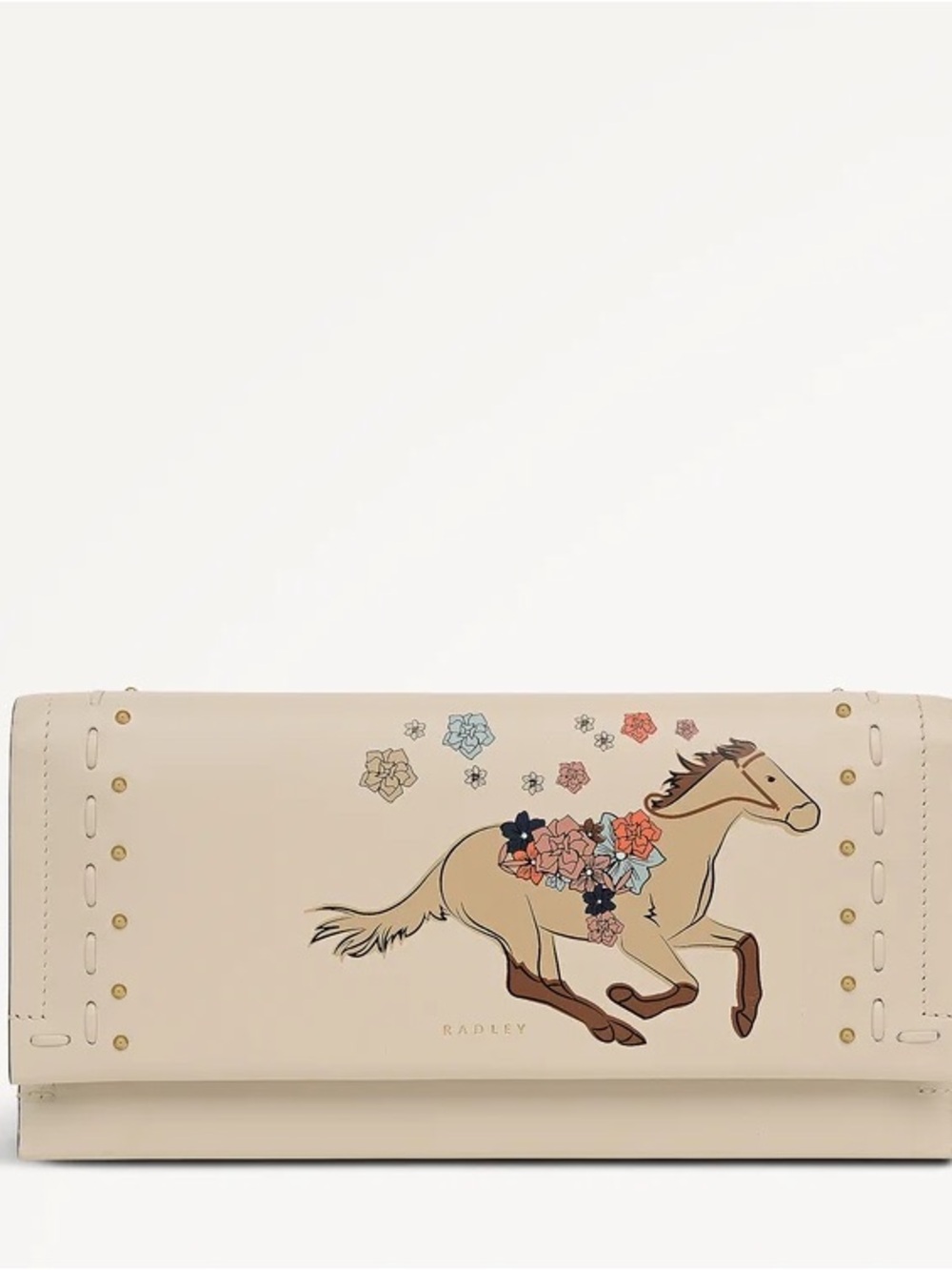 RADLEY LONDON Cream Floral Horse Leather Clutch with Stud Details